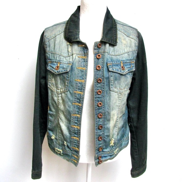White Crow Denim Jean Jacket Thrashed Distressed Apocalyptic Womens Size Large - Picture 1 of 16